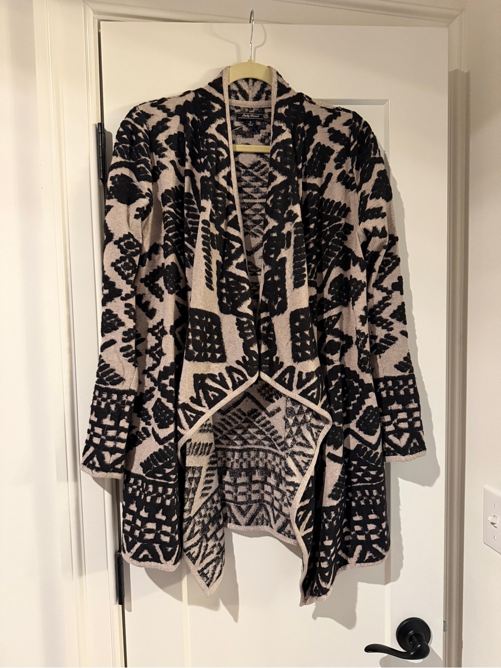 Lucky Brand Black and Cream Open-Front Patterned Cardigan